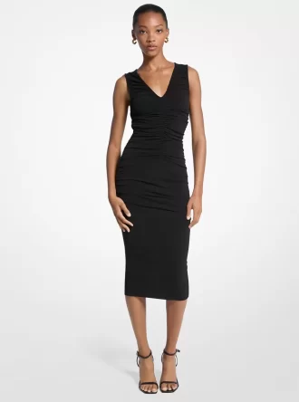 Rochie midi cu volană din jerseu mat stretch