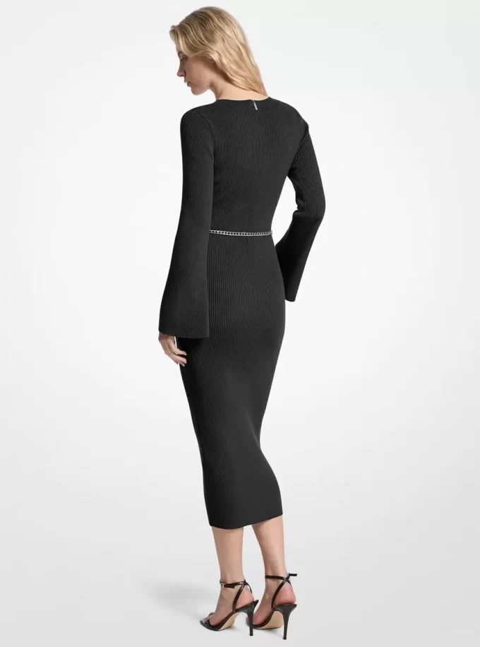 Rochie midi din amestec de lână cu curea Rochie midi din amestec de lână cu curea