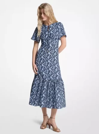 Rochie midi din amestec de viscoză și mătase cu imprimeu floral