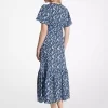 Rochie midi din amestec de viscoză și mătase cu imprimeu floral Rochie midi din amestec de viscoză și mătase cu imprimeu floral