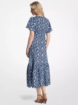Rochie midi din amestec de viscoză și mătase cu imprimeu floral