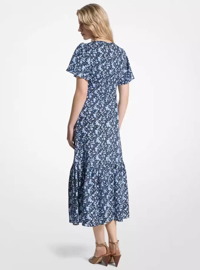 Rochie midi din amestec de viscoză și mătase cu imprimeu floral Rochie midi din amestec de viscoză și mătase cu imprimeu floral