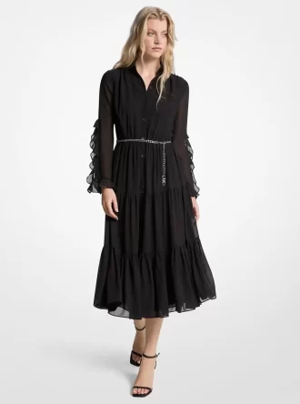 Rochie midi din Georgette cu volane