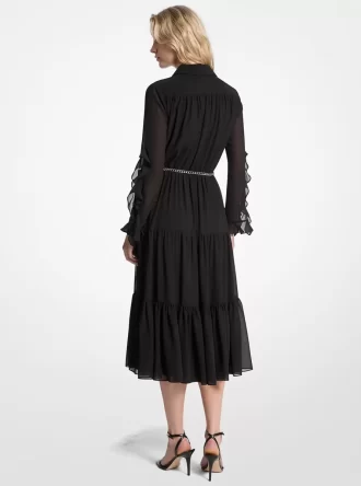 Rochie midi din Georgette cu volane