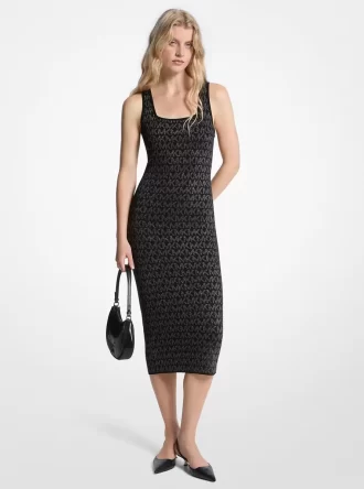 Rochie midi din jacquard cu logo metalic