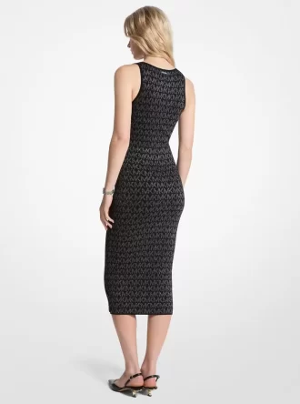 Rochie midi din jacquard cu logo metalic