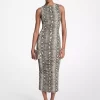 Rochie midi din jerseu elastic cu imprimeu șarpe și pliuri Rochie midi din jerseu elastic cu imprimeu șarpe și pliuri