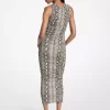 Rochie midi din jerseu elastic cu imprimeu șarpe și pliuri Rochie midi din jerseu elastic cu imprimeu șarpe și pliuri