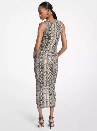 Rochie midi din jerseu elastic cu imprimeu șarpe și pliuri
