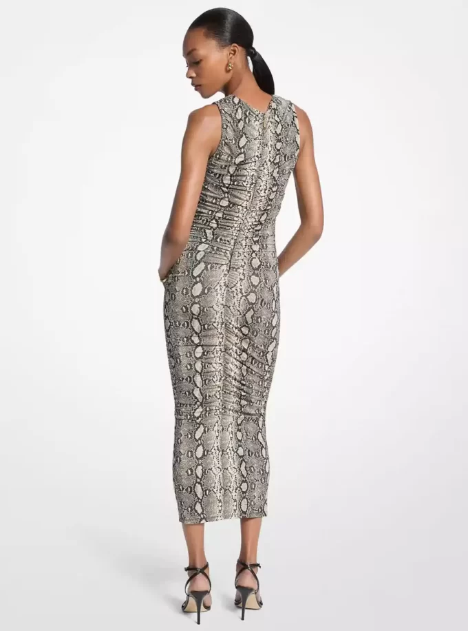 Rochie midi din jerseu elastic cu imprimeu șarpe și pliuri Rochie midi din jerseu elastic cu imprimeu șarpe și pliuri