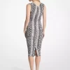 Rochie midi din jerseu mat elastic cu imprimeu șarpe și pliuri
