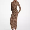 Rochie midi din plasă de nailon cu imprimeu leopard Rochie midi din plasă de nailon cu imprimeu leopard