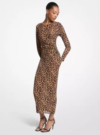 Rochie midi din plasă de nailon cu imprimeu leopard