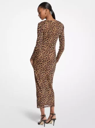 Rochie midi din plasă de nailon cu imprimeu leopard