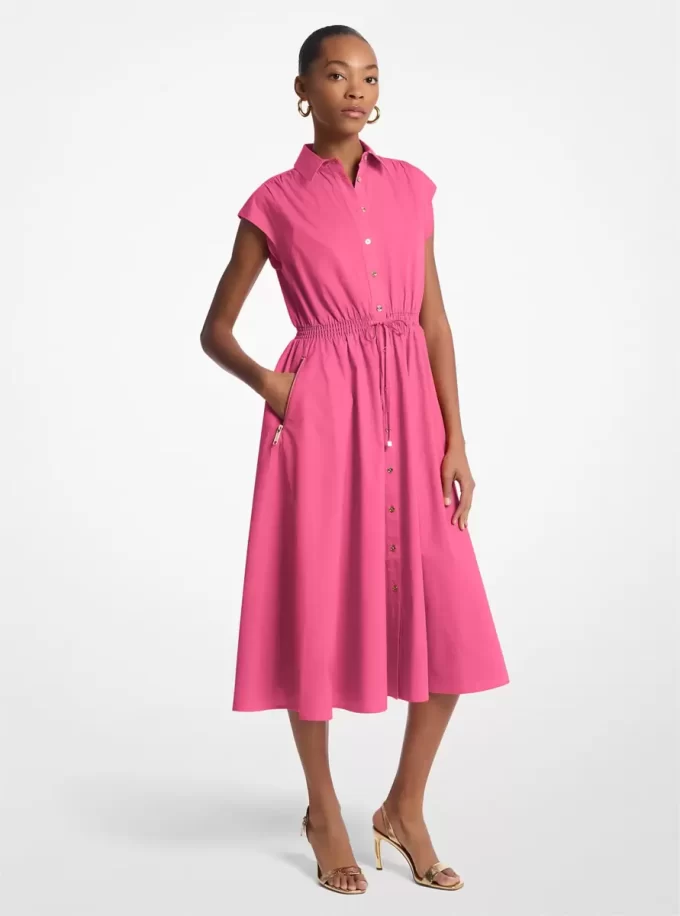 Rochie midi din poplin elastic din bumbac