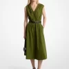 Rochie midi din poplin elastic din bumbac cu curea Rochie midi din poplin elastic din bumbac cu curea