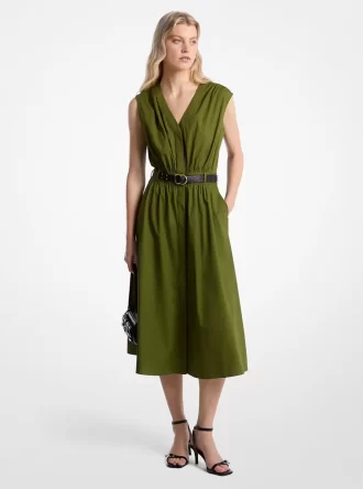 Rochie midi din poplin elastic din bumbac cu curea