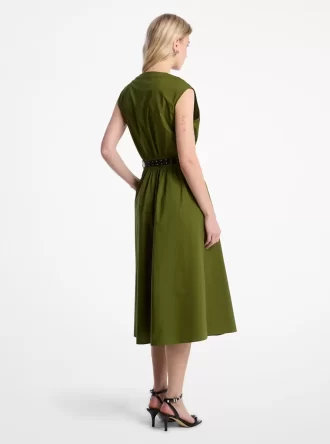 Rochie midi din poplin elastic din bumbac cu curea