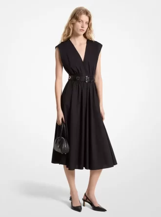 Rochie midi din poplin elastic din bumbac organic