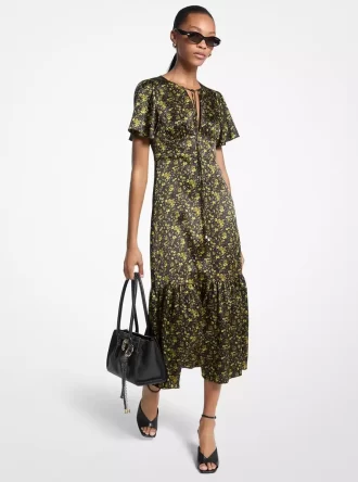 Rochie midi din satin cu imprimeu floral