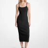 Rochie midi din tricot elastic cu nervuri și lanț