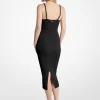 Rochie midi din tricot elastic cu nervuri și lanț