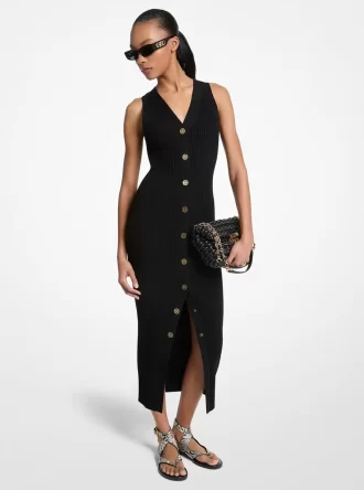 Rochie midi din viscoză elastică cu nervuri