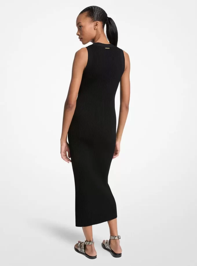 Rochie midi din viscoză elastică cu nervuri Rochie midi din viscoză elastică cu nervuri