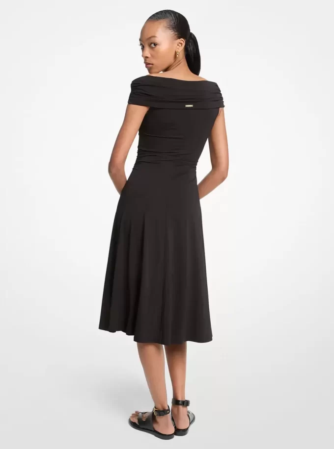 Rochie midi din viscoză elastică, cu umeri goi Rochie midi din viscoză elastică, cu umeri goi