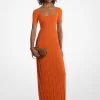 Rochie midi tricotată elastică cu nervuri Rochie midi tricotată elastică cu nervuri