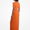 Rochie midi tricotată elastică cu nervuri Rochie midi tricotată elastică cu nervuri
