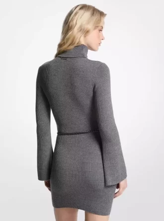 Rochie mini cu curea din amestec de lână
