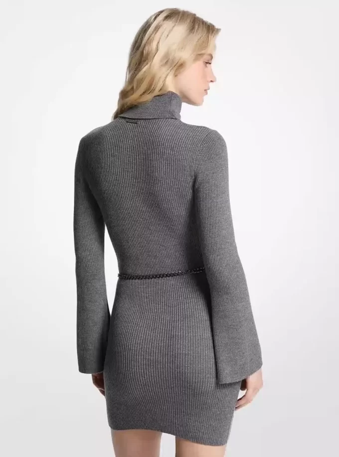 Rochie mini cu curea din amestec de lână Rochie mini cu curea din amestec de lână