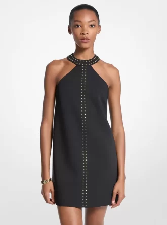 Rochie mini cu imprimeu halter din crep elastic