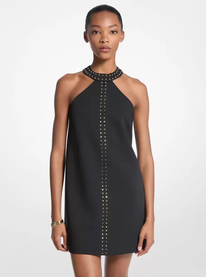Rochie mini cu imprimeu halter din crep elastic Rochie mini cu imprimeu halter din crep elastic