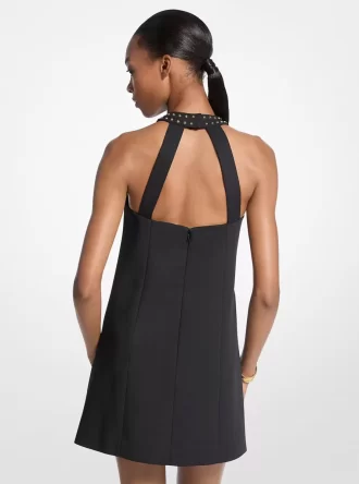 Rochie mini cu imprimeu halter din crep elastic