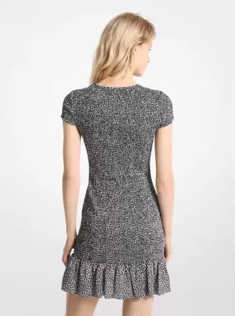 Rochie mini cu imprimeu leopard și smocked