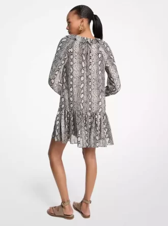 Rochie mini cu volane din georgette și imprimeu șarpe