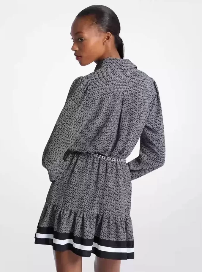 Rochie mini din crep cu curea și imprimeu cu logo Rochie mini din crep cu curea și imprimeu cu logo