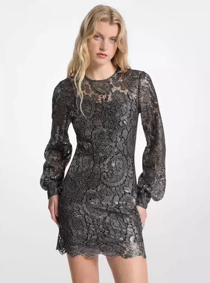 Rochie mini din dantelă Paisley metalică Rochie mini din dantelă Paisley metalică
