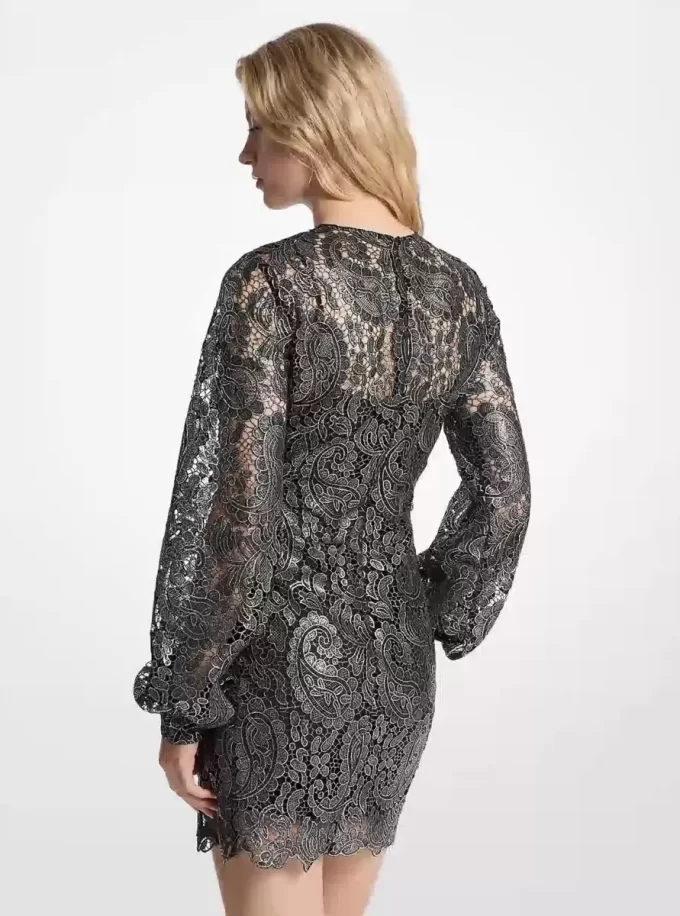 Rochie mini din dantelă Paisley metalică Rochie mini din dantelă Paisley metalică