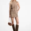 Rochie mini din piele întoarsă cu franjuri Rochie mini din piele întoarsă cu franjuri
