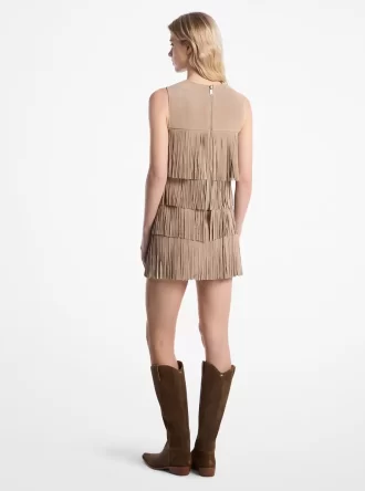 Rochie mini din piele întoarsă cu franjuri