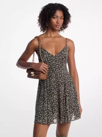 Rochie mini Georgette cu imprimeu floral și pietre