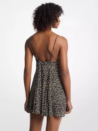 Rochie mini Georgette cu imprimeu floral și pietre