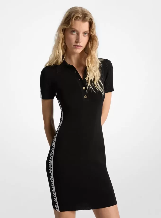 Rochie polo cu bandă elastică din tricot și logo