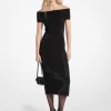 Rochie tricotată elastică cu imprimeu, cu umeri goi