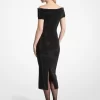 Rochie tricotată elastică cu imprimeu, cu umeri goi