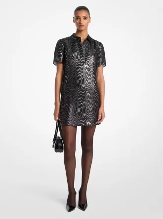 Rochie tricou din amestec de mătase moiré metalic