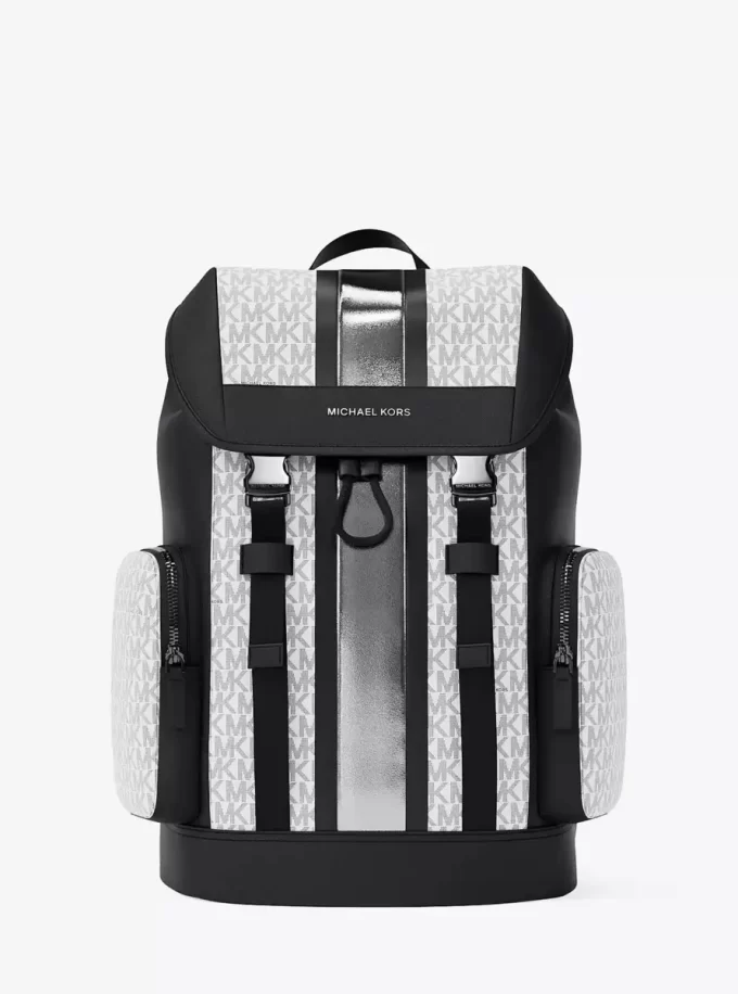 Rucsac Cooper cu dungi metalice și logo-ul semnăturii Rucsac Cooper cu dungi metalice și logo-ul semnăturii
